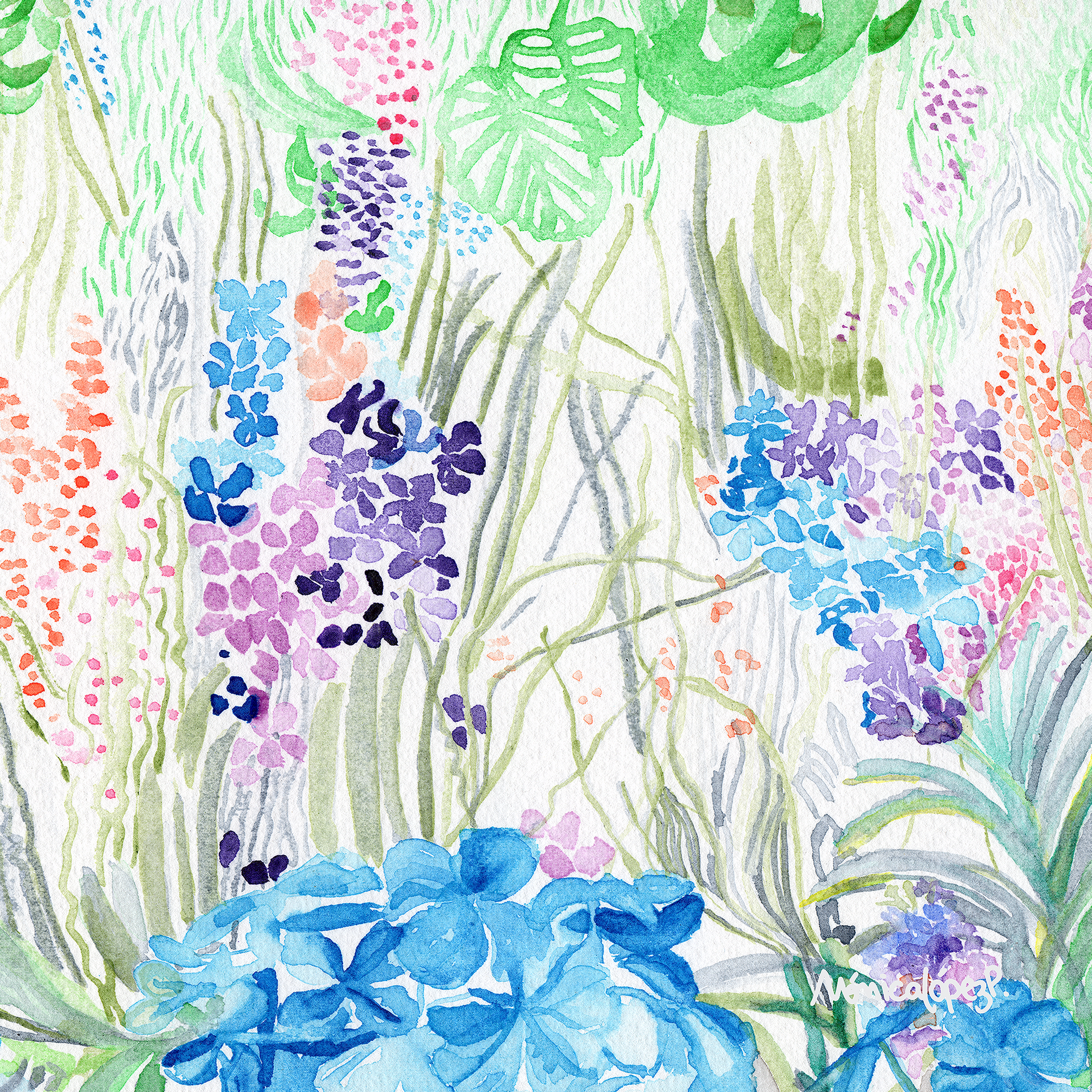 🔸 Pañoleta Orquídeas en el Jardín (Scarf)